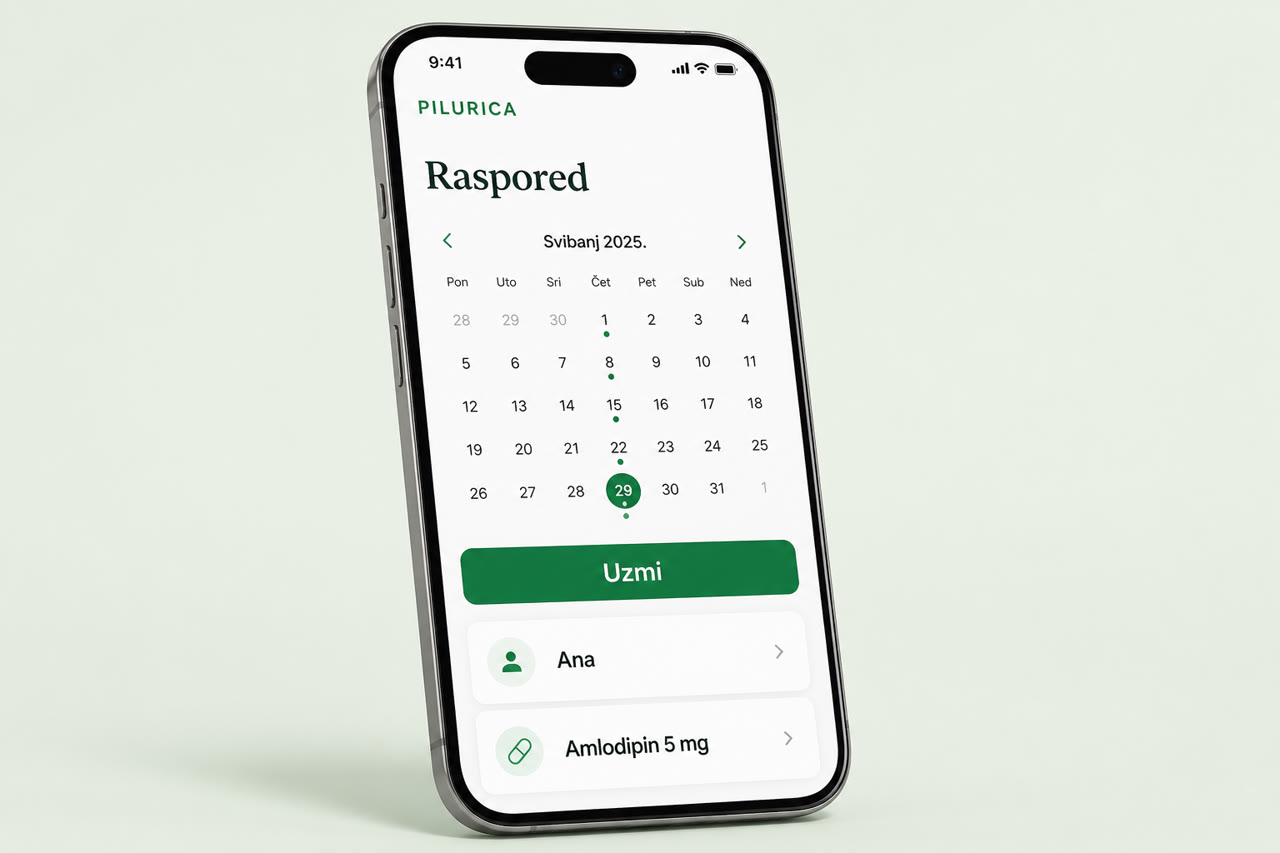 Pilurica — raspored, kalendar i zelena tipka Uzmi